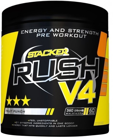 Præ-træningsprodukt med stimulerende virkning Rush V4, Fruit Punch - 360g