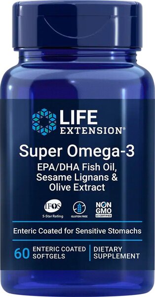 Omega-3 fiskeolie  Super Omega-3 EPA/DHA with Sesame Lignans & Olive Extract - 60 enteric coated bløde kapsler
