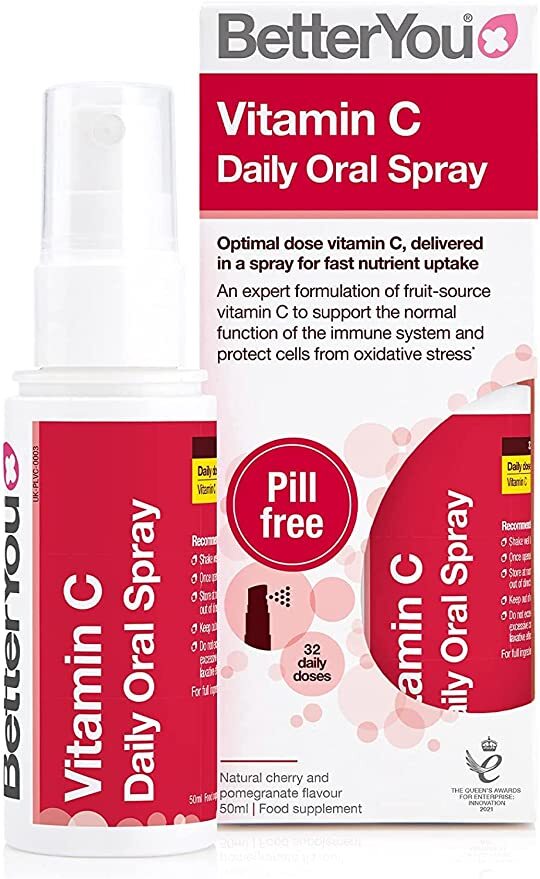 C-vitamin til daglig brug som mundspray, naturlig kirsebær- og granatæblearoma 50 ml
