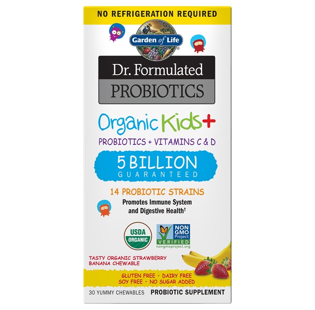 Probiotika til børn  Dr. Formulated Probiotics Kids+, jordbær-banan  30 tyggetabletter