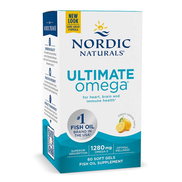 Omega-3 fiskeolie  Ultimate Omega, 1280 mg citron  Nordic Naturals  60 bløde kapsler
