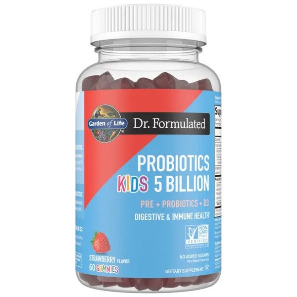 Probiotika til børn  Dr. Formulated Probiotics Kids 5 milliarder gummibonbons, jordbær  60 gummibonbons