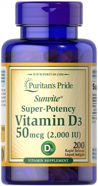 Puritans Pride D3-vitamin 2000 IE (200 bløde kapsler)