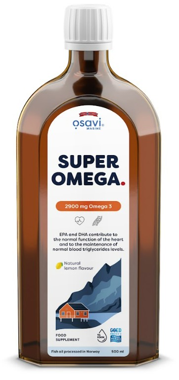 Omega-3 fiskeolie  Super Omega, 2900 mg omega-3 (citron)  500 ml