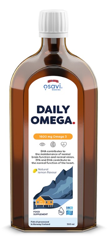 Omega-3 fiskeolie  Daily Omega, 1600mg Omega 3 (Natural Lemon)  500 ml.