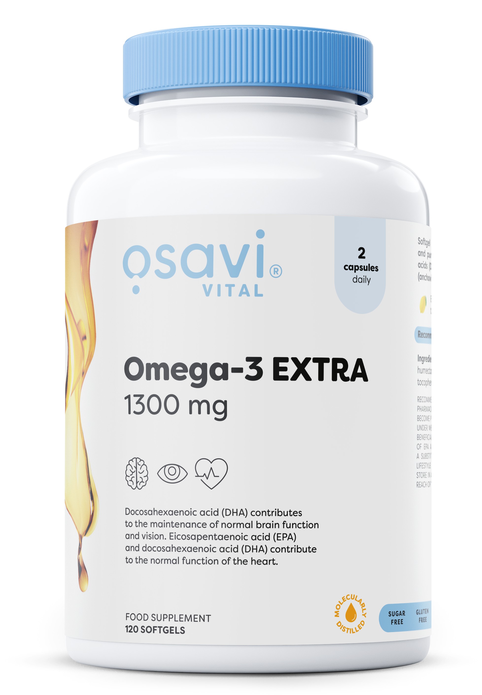 Omega-3 fiskeolie  Omega-3 Extra Molecularly Distilled, 1300mg (Lemon) - 120 bløde kapsler