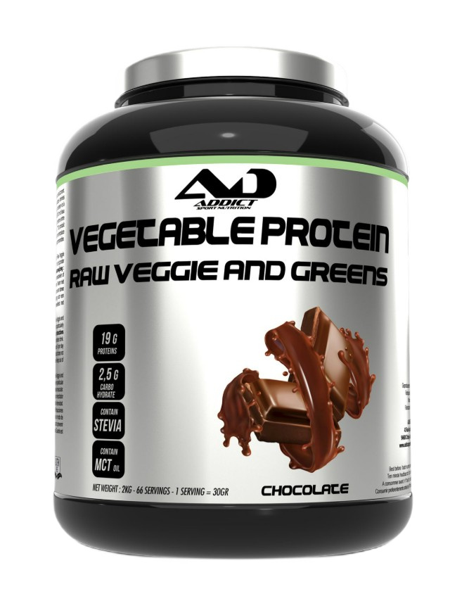 Addict Sport Nutrition - Vegetabilsk Protein Rå Veggie og Greens, Chokolade + 2000 g