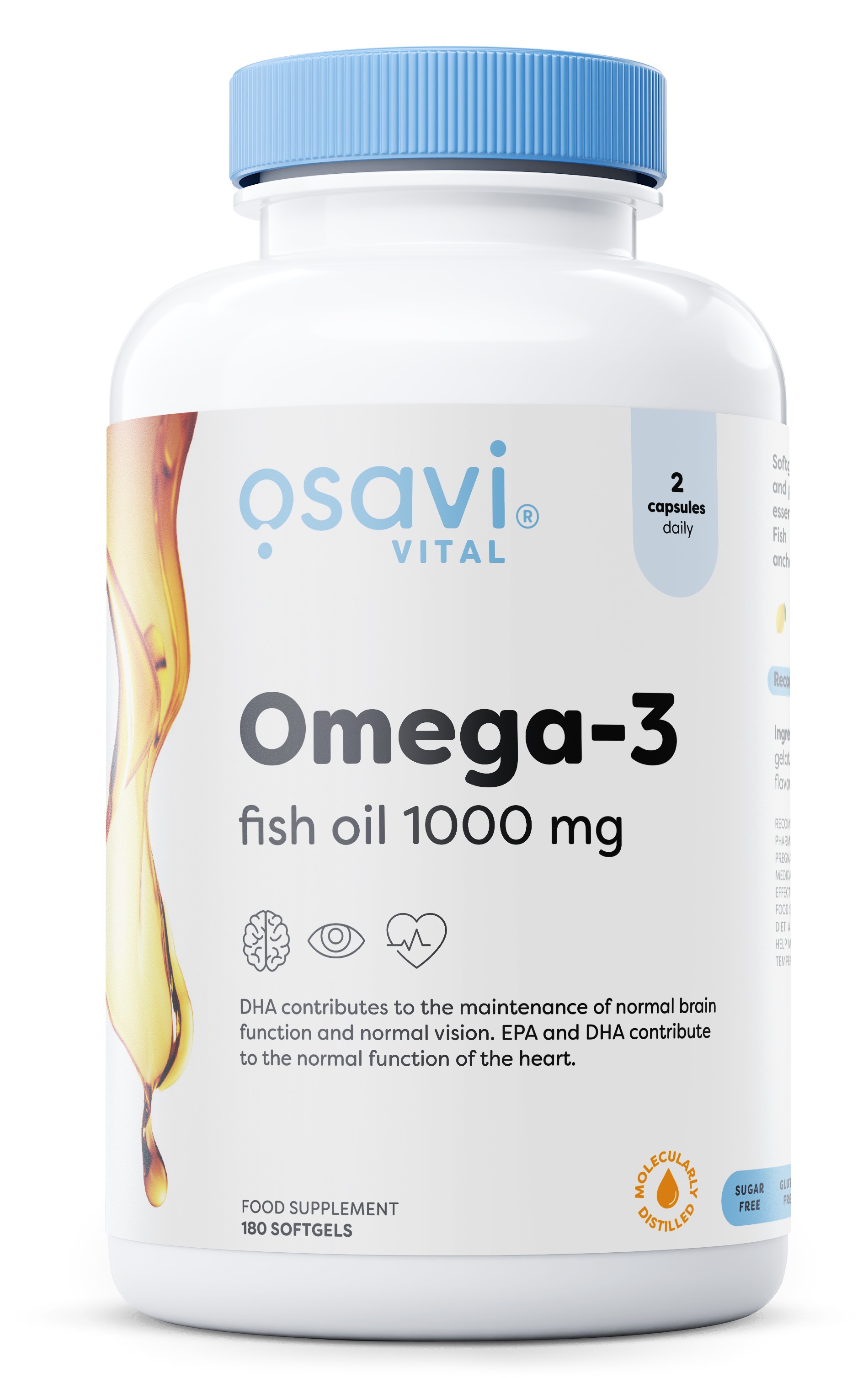 Omega-3-fiskeolie, molekylært destilleret, 1000 mg (citron)  180 bløde kapsler