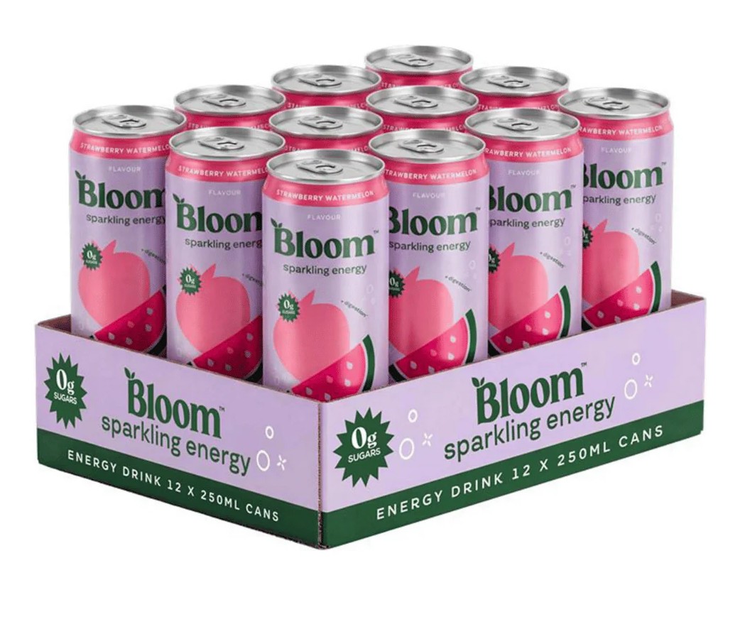 Bloom Sprudlende energi, jordbær og vandmelon 12 x 250 ml