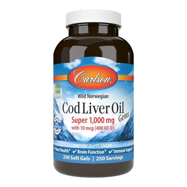 Torskelevertran  Wild Norwegian Cod Liver Oil Gems, 1000mg - 250 bløde kapsler