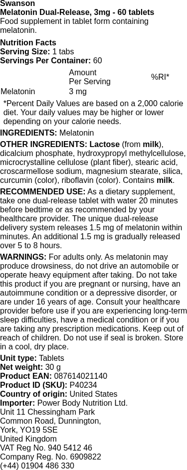 Melatonin Dual-Release, 3mg - 60 tablets