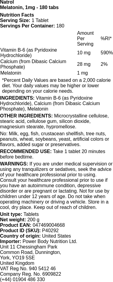 Melatonin, 1mg - 180 tabs
