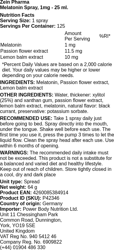 Melatonin Spray, 1mg - 25 ml.